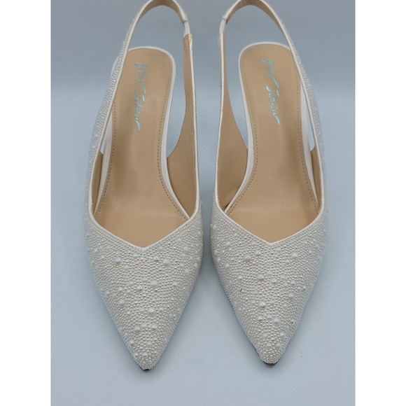 Betsey Johnson Ivory Rhinestone Pointed Toe Kitten Heel Drag Queen Womens Sz 12W - Picture 5 of 14